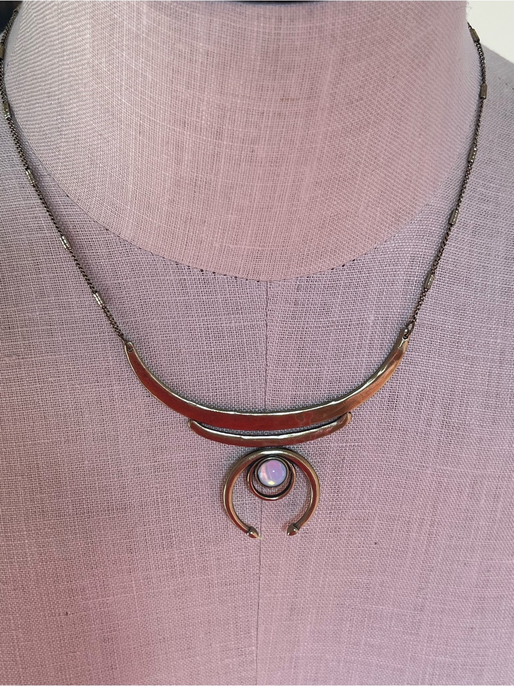 Vintage-Inspired American Eagle Gold Crescent moon boho necklace opal-like stone